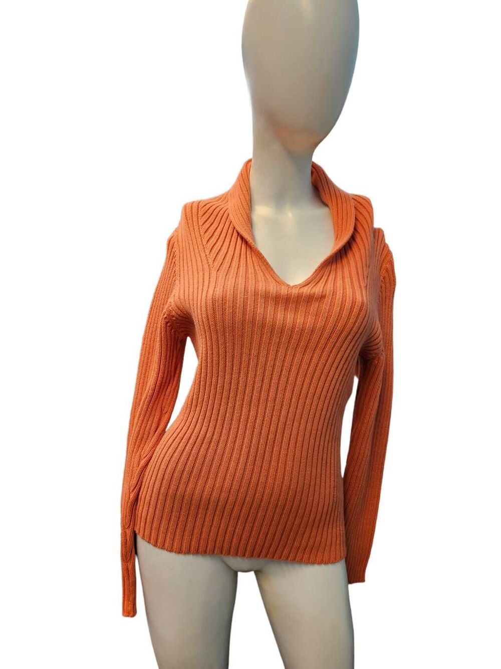 Bass Orange Ribbed Shawl Collar Sweater Women’s Size Large NEW TAGS cotton